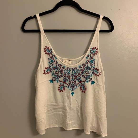 La Hearts Tops - Beaded white bohemian tank top